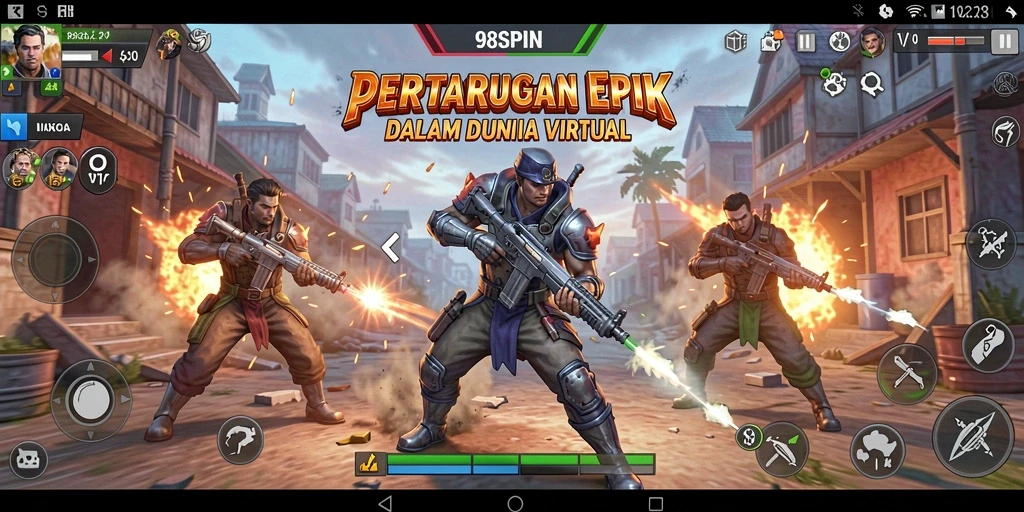 Screenshot utama 98SPIN menampilkan aksi pertarungan yang seru dan dinamis.