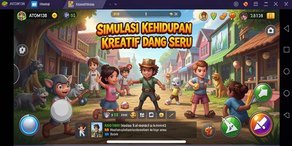 Tampilan gameplay ATOM138 dengan karakter dan dunia yang dapat disesuaikan.