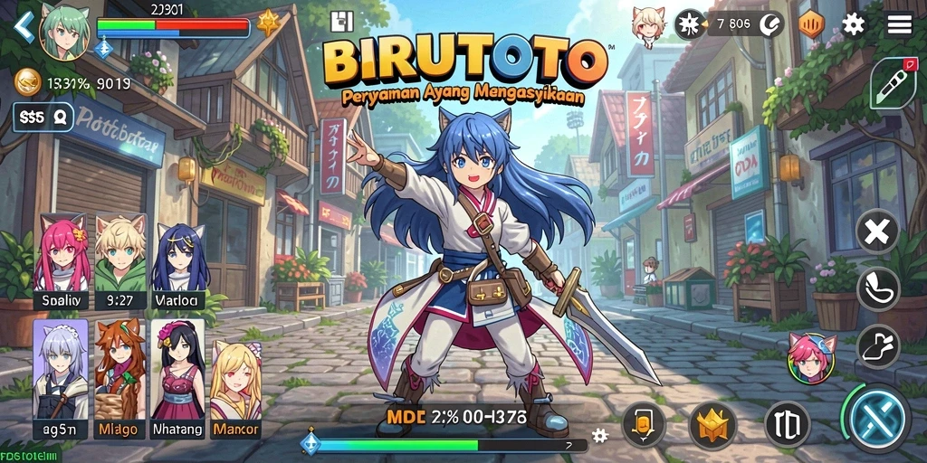 Tampilan gameplay menarik dari BIRUTOTO dengan karakter Anime.