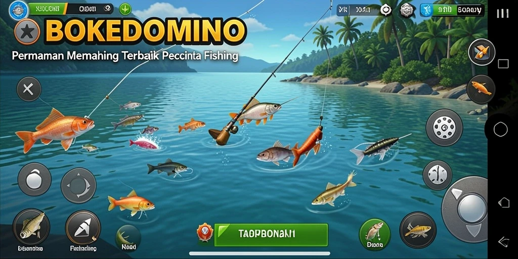 Tangkapan ikan menakjubkan dalam BOKEDOMINO dengan latar yang indah.