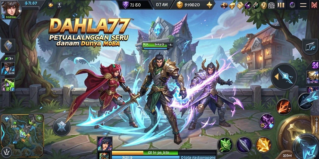 Screenshot gameplay DAHLIA77 menampilkan aksi pertempuran seru dalam arena MOBA.