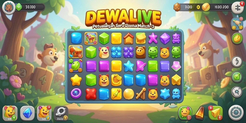 Tampilan gameplay seru di DEWALIVE dengan kombinasi item match-3.