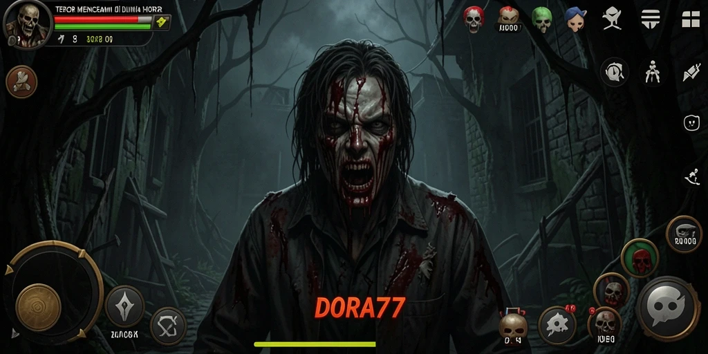 Screenshot gameplay DORA77 penuh ketegangan dan kengerian.