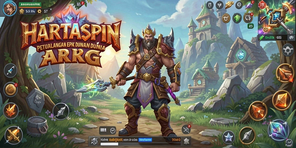 Tangkapan layar gameplay HARTASPIN yang menampilkan pertarungan epik dalam dunia ARPG.