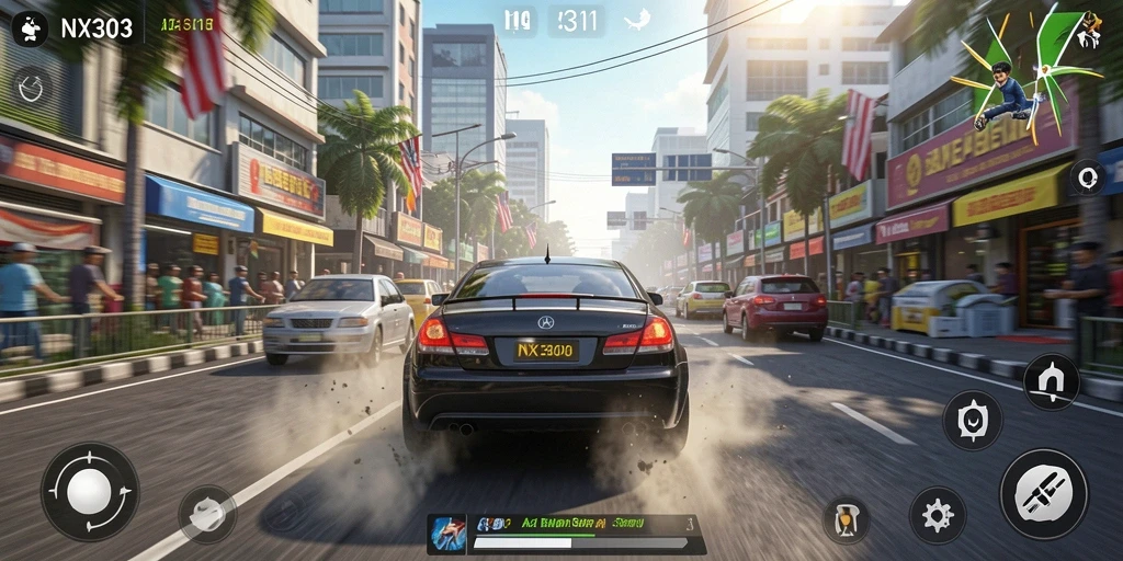 Tampilkan gameplay balapan yang mendebarkan di NX303.