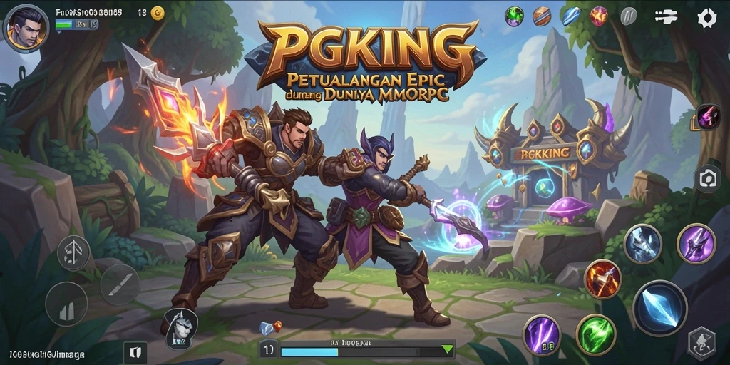 Tangkapan layar utama PGKING menampilkan aksi seru dalam pertempuran MMORPG.