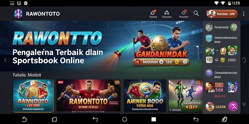 Tampilan utama aplikasi RAWONTOTO menampilkan berbagai pilihan taruhan sportsbook.