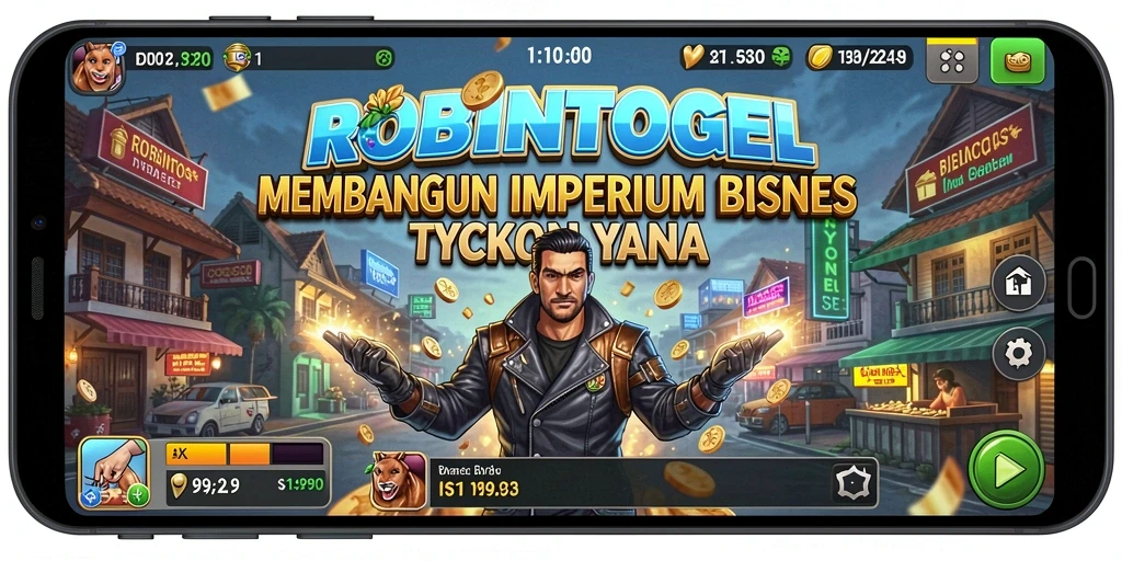 Tampilan gameplay <strong>ROBINTOGEL</strong> yang menunjukkan pengelolaan bisnis Tycoon.