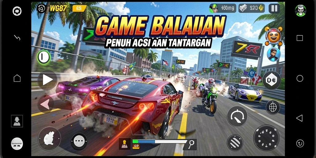 Tampilan gameplay balapan yang menarik dan mendebarkan di WG87.